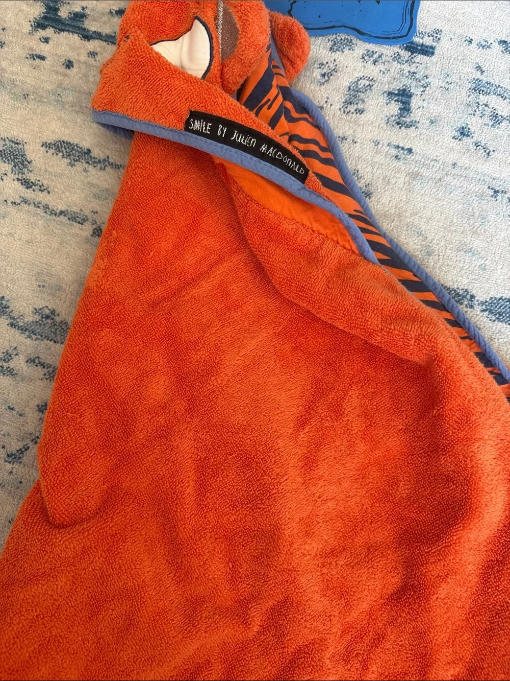 Children's Orange Hooded Bath Towel with Animal Face